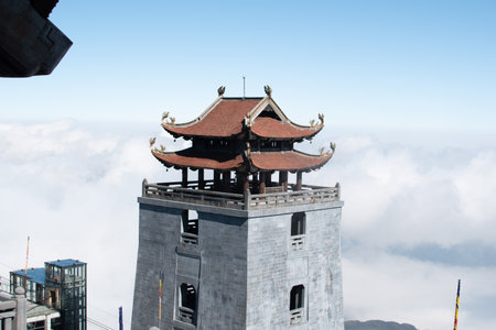 Tower of pagoda on the top of the mountain in Hong Kongの写真素材