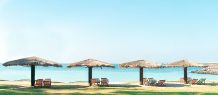 Nang Rum Beach Sattahip Chonburi thailand the sea water is clear and the skyの写真素材