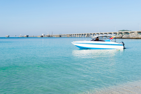 Nang Rum Beach Sattahip Chonburi thailand sea to sky water and boatの写真素材