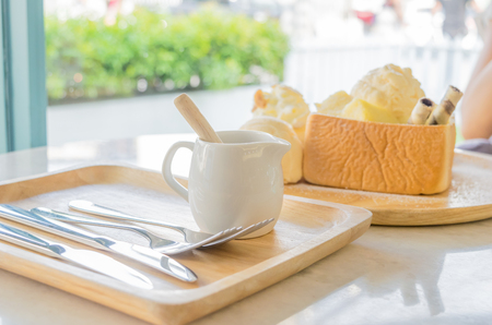 Honey Santos Bread and honey ice creamの写真素材