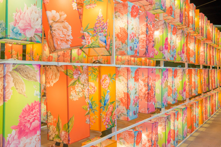 Paper of lanterns hanging from the ceilingの写真素材