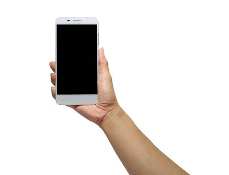 hand people are hold phone white backgroundの写真素材