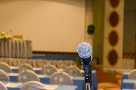 Microphone of conference hall room backgroundの写真素材