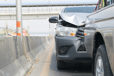 Car crash from car accident on the road in a city car pickup wait insurance White backgroundの写真素材