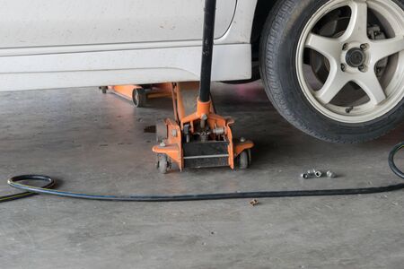 Car tire change Tires that are out of use.の写真素材