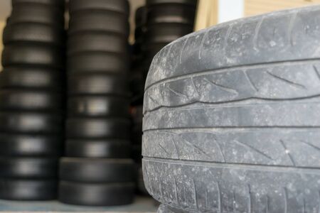 Car tire change Tires that are out of use.の写真素材