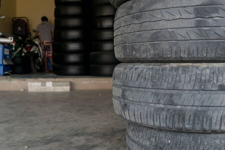 Car tire change Tires that are out of use.の写真素材