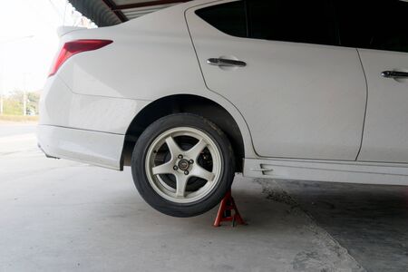 Car tire change Tires that are out of use.の写真素材