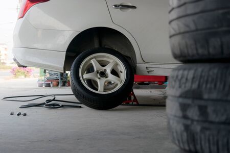 Car tire change Tires that are out of use.の写真素材
