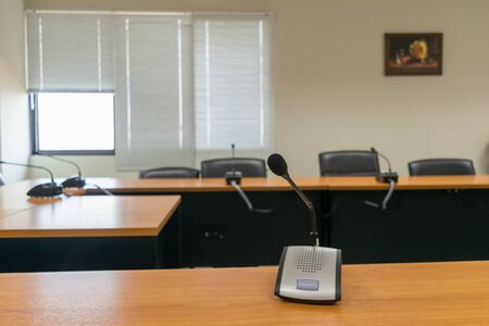 Microphone of conference hall room backgroundのeditorial素材
