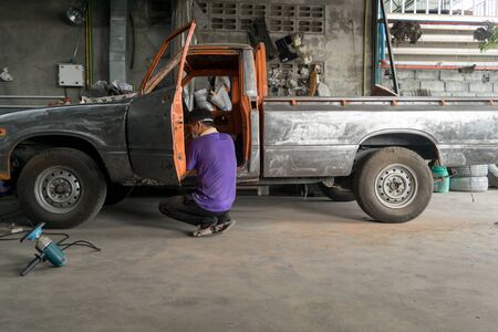 Car repairing engine Car repair shop Engine partsの写真素材