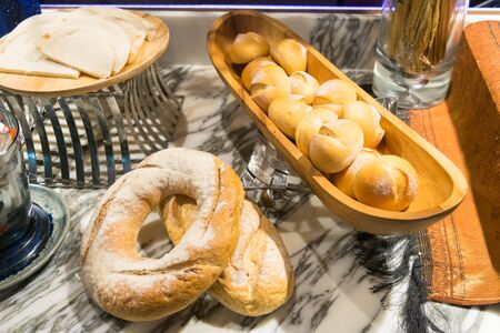 Fresh fragrant bread on the table. Food concept Breakfast bread