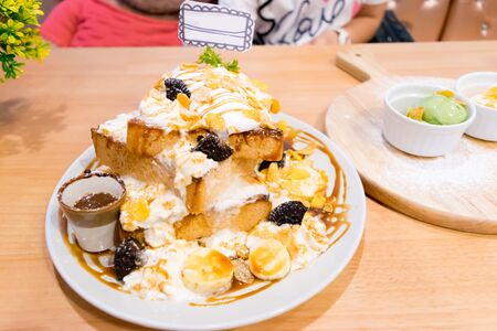 Honey Santos Bread and honey ice creamの写真素材