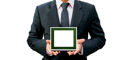 Businessmen hold a smartphone financial information stock marketの写真素材