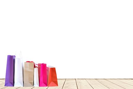 Shopping bag on the table isolated on a white background Clipping pathの写真素材