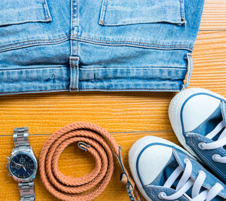 Accessories clothes fashion set jeans bags shoesの写真素材