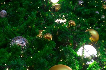 Christmas tree light of silver and Goldenの写真素材