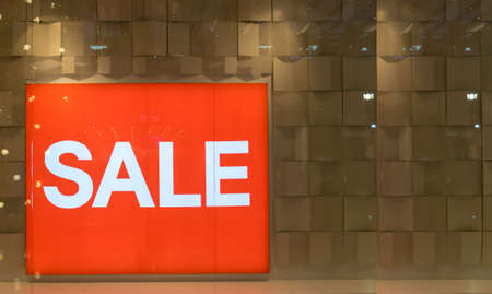 Red Label Sale discount Gray brick backgroundの写真素材
