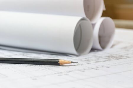 architect design is placed on the tableの写真素材