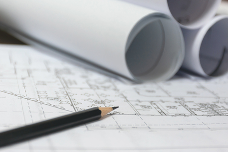 architect design is placed on the tableの写真素材