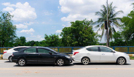 Car crash from car accident on the road in wait insurance.の写真素材