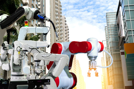 Industrial robot mechanical arm of Electronic Parts Manufacturingの写真素材