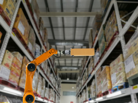 smart robot industry arm products storage factory and warehouseの写真素材