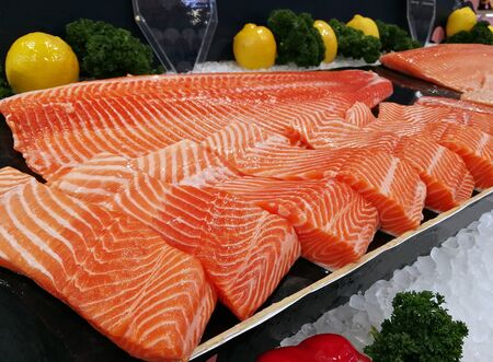 Sashimi salmon raw with fish fillets fresh