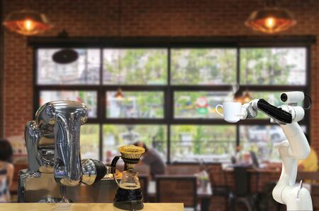 Automatic drink shop robot artificial intelligence serving coffeeの写真素材