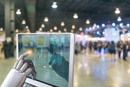 Technology robot finger touch screen computer Industrial system checkの写真素材