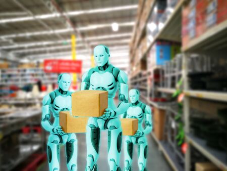 Intelligent robot technology holds box works instead of humans in the warehouse.