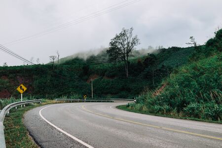 Road and travel in the rain Green forestの写真素材