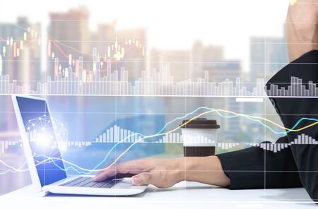 Business people graph analysis concept Company profits With technology
