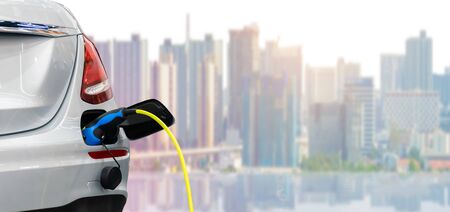 Electric car clean energy the future cityの写真素材