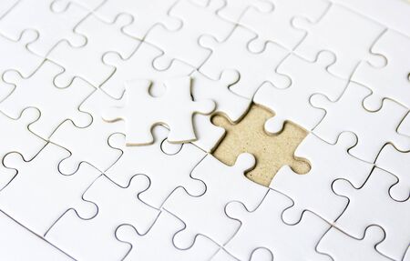 Fill the missing parts fragment of white jigsaw concept puzzle for succeed