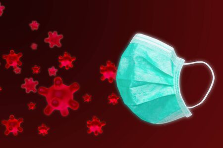 Mask virus protection Coronavirus 2019 (Covid-19) on a Red backgroundの写真素材