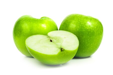 Fresh green apple fruit on a white backgroundの写真素材