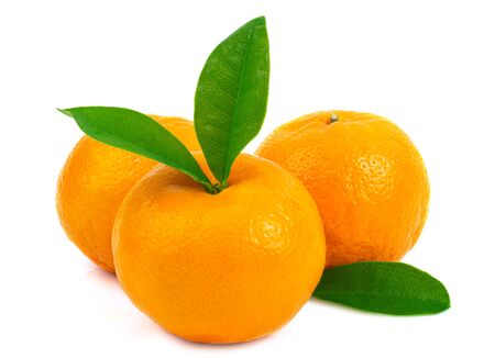 Fresh fruit orange with leaves on a white backgroundの写真素材