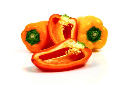 Colorful bell pepper on a white backgroundの写真素材
