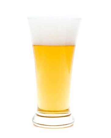 Beer in a glass on white backgroundの写真素材