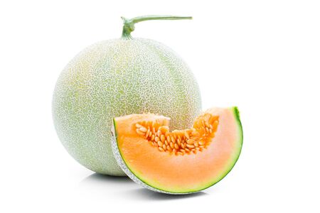 Melon fruit on a white backgroundの写真素材
