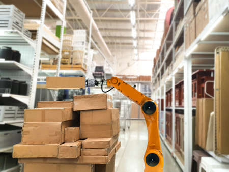 Warehouse product box stores that stock goods on shelvesの写真素材