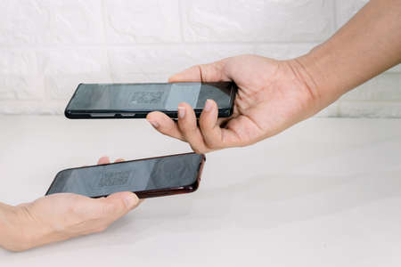 Smart phone payment technology pay for shoppingの写真素材