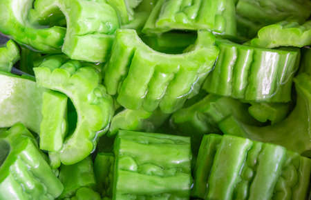vegetable gourd cut into pieces in the waterの写真素材