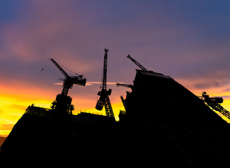 Silhouette building construction bar at the construction site and industrial concept
