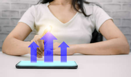 finger touch screen arrow business conceptの写真素材