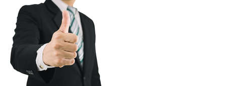 Business man thumbs up like Is excellent white backgroundの写真素材