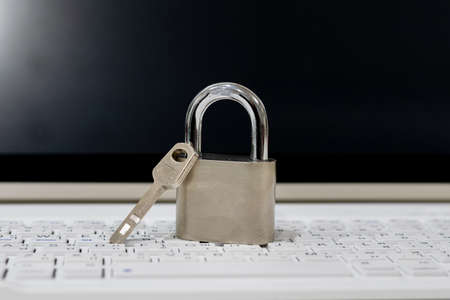 Computer concept Network Security Lock system entry key and chain.