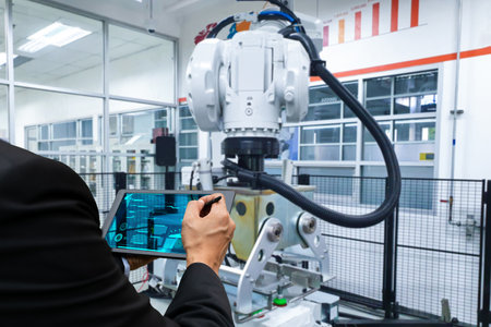Industrial technology concept of manufacturing using robotic arms.の写真素材