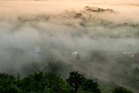 mountain scenery with fog of Phetchabun, Thailandの写真素材